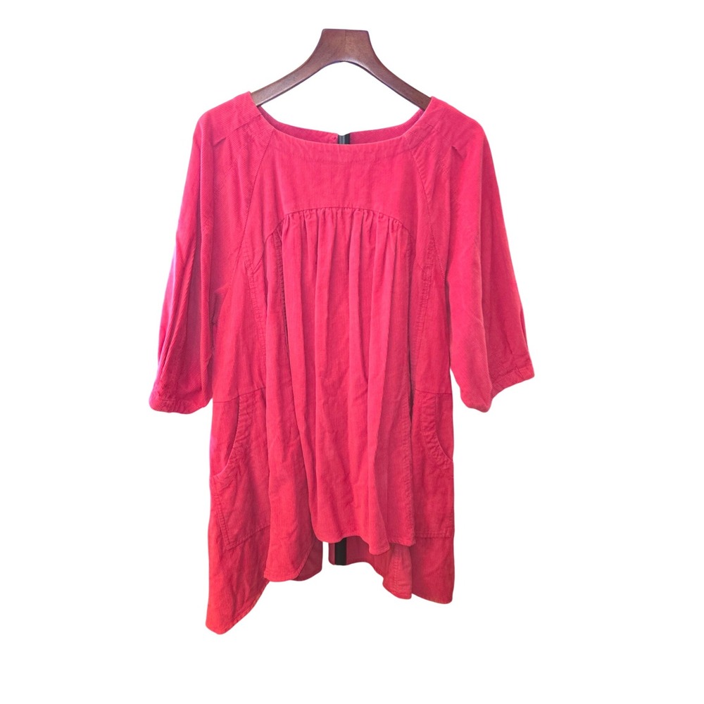 Free People Tunic Womens Large‎ Pink Corduroy Puff Sleeve Empire Waist OB1756144